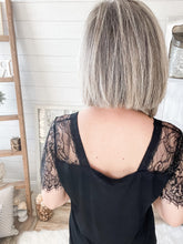 Load image into Gallery viewer, Black Scalloped Lace Short Sleeve Top
