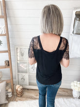 Load image into Gallery viewer, Black Scalloped Lace Short Sleeve Top
