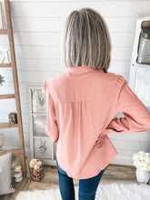 Load image into Gallery viewer, Dusty Pink Lace Trim Button Down Top
