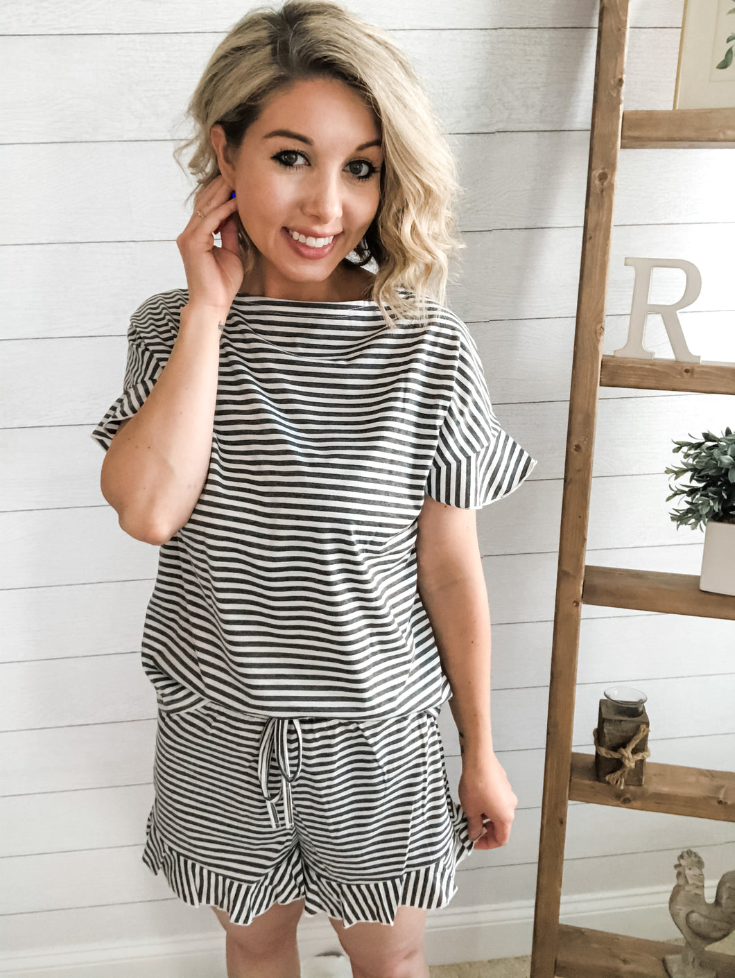Striped Ruffle Top and Bottom Set