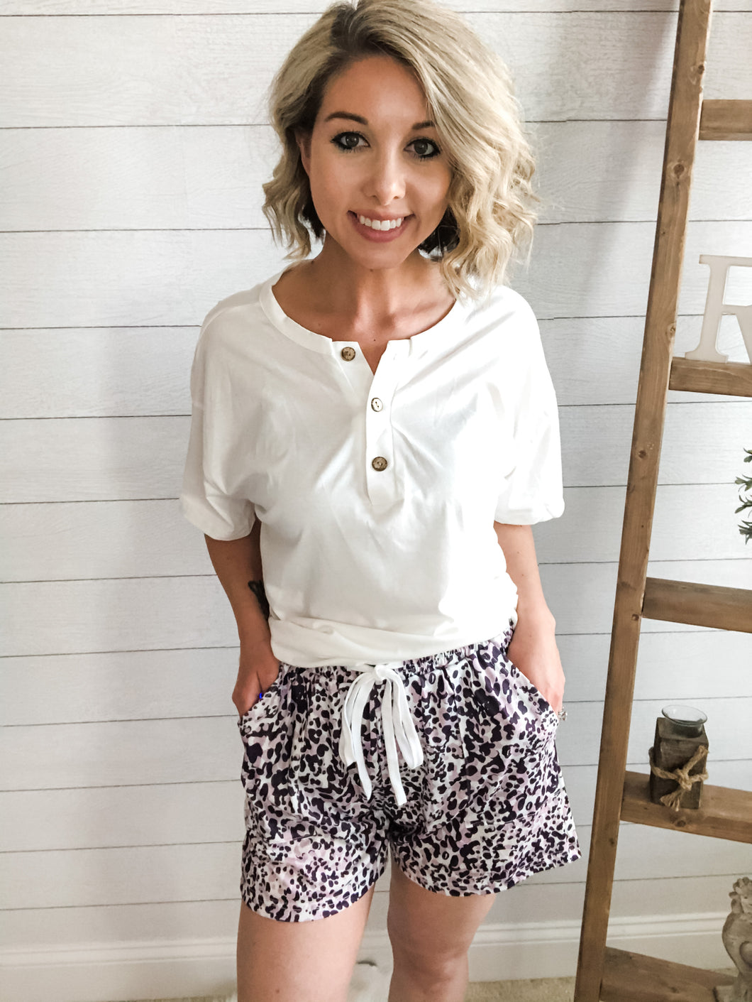 White V Neck Top With Wooden Buttons