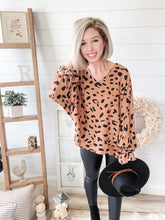Load image into Gallery viewer, Leopard Print V Neck Balloon Sleeve Top
