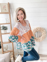 Load image into Gallery viewer, Fall For Me Floral Color Block Babydoll Top
