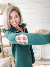 Load image into Gallery viewer, Green and Plaid Elbow Pad Quilted Pullover
