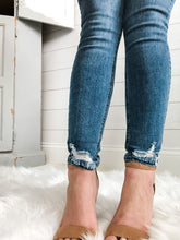 Load image into Gallery viewer, Medium Wash High Rise Distressed Hem Skinny Jean
