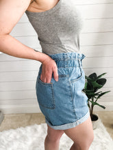 Load image into Gallery viewer, Distressed Light Denim High Waisted Paper Bag Shorts
