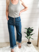 Load image into Gallery viewer, High Rise 5 Button Down Frayed Hem Wide Ankle Cropped Jeans
