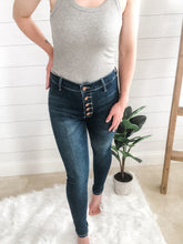 Load image into Gallery viewer, Dark Wash High Rise 5 Button Skinny Jeans
