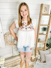 Load image into Gallery viewer, Floral Embroidered Swiss Dot Top

