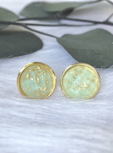 Mint Golden Chip Earrings With Golden Colored Flakes Nickel and Lead Free