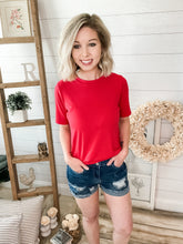 Load image into Gallery viewer, Stretchy Medium Wash Distressed Rolled Hem Denim Shorts
