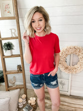 Load image into Gallery viewer, Stretchy Medium Wash Distressed Rolled Hem Denim Shorts
