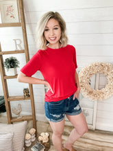 Load image into Gallery viewer, Stretchy Medium Wash Distressed Rolled Hem Denim Shorts
