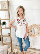 Load image into Gallery viewer, Floral Embroidered Swiss Dot Top
