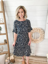 Load image into Gallery viewer, Crew Neck Ruffle Multi-Tiered Lightweight Pebble Print Dress
