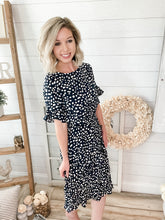 Load image into Gallery viewer, Crew Neck Ruffle Multi-Tiered Lightweight Pebble Print Dress
