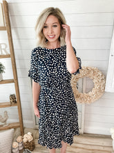 Load image into Gallery viewer, Crew Neck Ruffle Multi-Tiered Lightweight Pebble Print Dress
