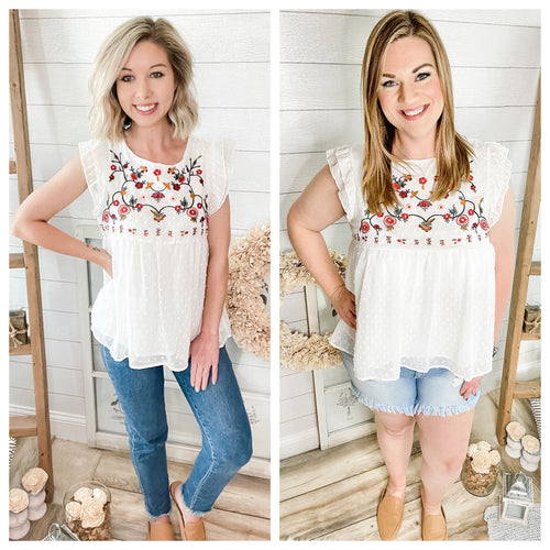 Floral Embroidered Swiss Dot Top