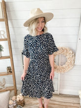 Load image into Gallery viewer, Crew Neck Ruffle Multi-Tiered Lightweight Pebble Print Dress
