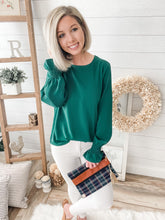 Load image into Gallery viewer, Hunter Green Bubble Sleeve Top
