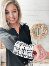 Load image into Gallery viewer, Tweed Plaid Collar and Wrist Top
