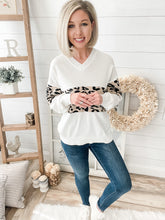 Load image into Gallery viewer, Leopard Accent V Neck Sweater
