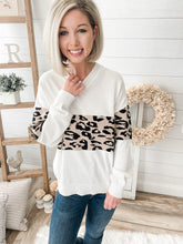 Load image into Gallery viewer, Leopard Accent V Neck Sweater
