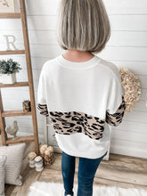 Load image into Gallery viewer, Leopard Accent V Neck Sweater
