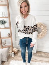 Load image into Gallery viewer, Leopard Accent V Neck Sweater
