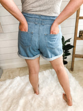 Load image into Gallery viewer, 4 Button Down Denim Paperbag High Rise Tie Belt Shorts Plus Size
