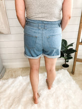 Load image into Gallery viewer, 4 Button Down Denim Paperbag High Rise Tie Belt Shorts Plus Size
