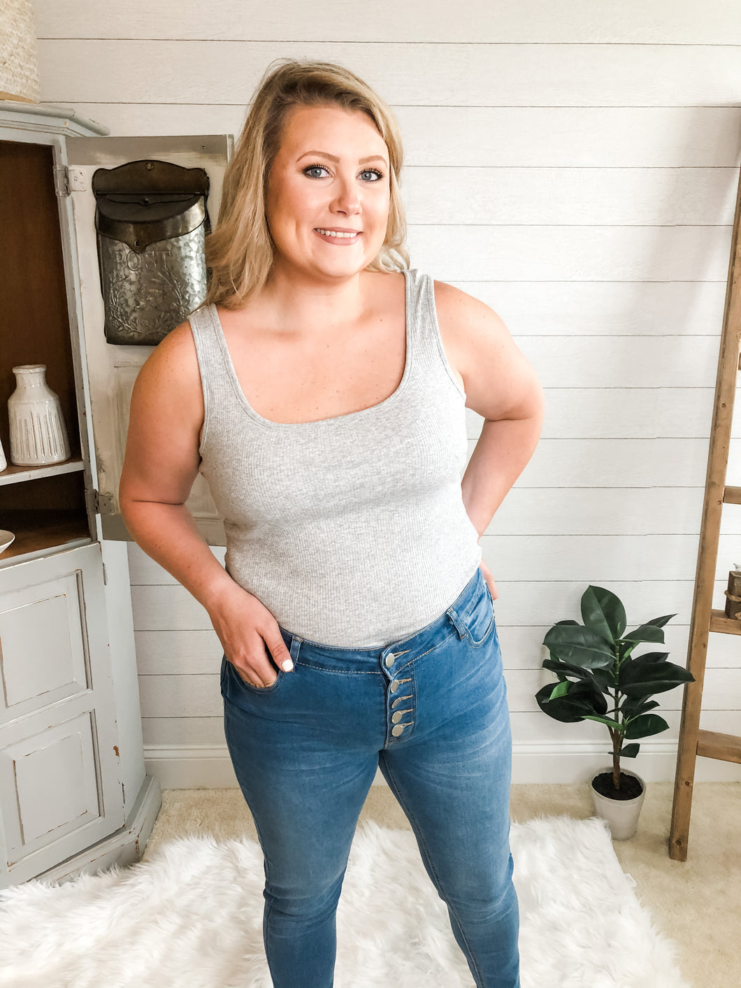 Textured Scoop Neck Tank Top Bodysuit plus size