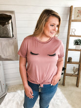 Load image into Gallery viewer, Eyelash T-Shirt with Knot Front plus size
