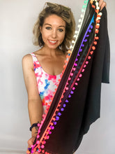 Load image into Gallery viewer, Rainbow Pom-Pom Black Swimsuit Coverup
