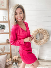 Load image into Gallery viewer, Silky Feeling Fuchsia V-Neck Dress
