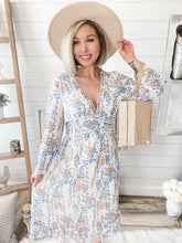 Load image into Gallery viewer, V-Neck Floral Print Ruffled Midi Dress

