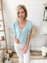 Load image into Gallery viewer, Blue Ruffled Sleeve Knit Top
