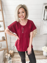Load image into Gallery viewer, Crochet Patterned Button Down Short Sleeve Top
