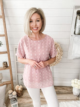 Load image into Gallery viewer, Dusty Pink Swiss Dot Crew Neck Top
