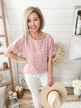 Load image into Gallery viewer, Dusty Pink Swiss Dot Crew Neck Top
