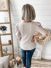 Load image into Gallery viewer, Oatmeal Puffy Shoulder Top
