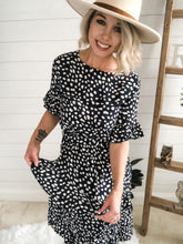 Load image into Gallery viewer, Crew Neck Ruffle Multi-Tiered Pebble Print Dress
