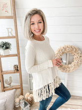 Load image into Gallery viewer, Ribbed Knit Long Sleeve Top With Fringe Accent
