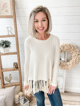 Load image into Gallery viewer, Ribbed Knit Long Sleeve Top With Fringe Accent
