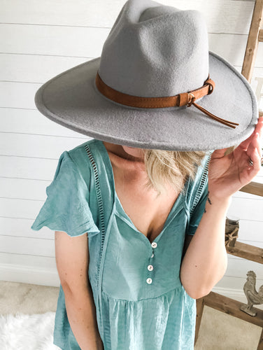 Grey Wide Brim Tassel Hat