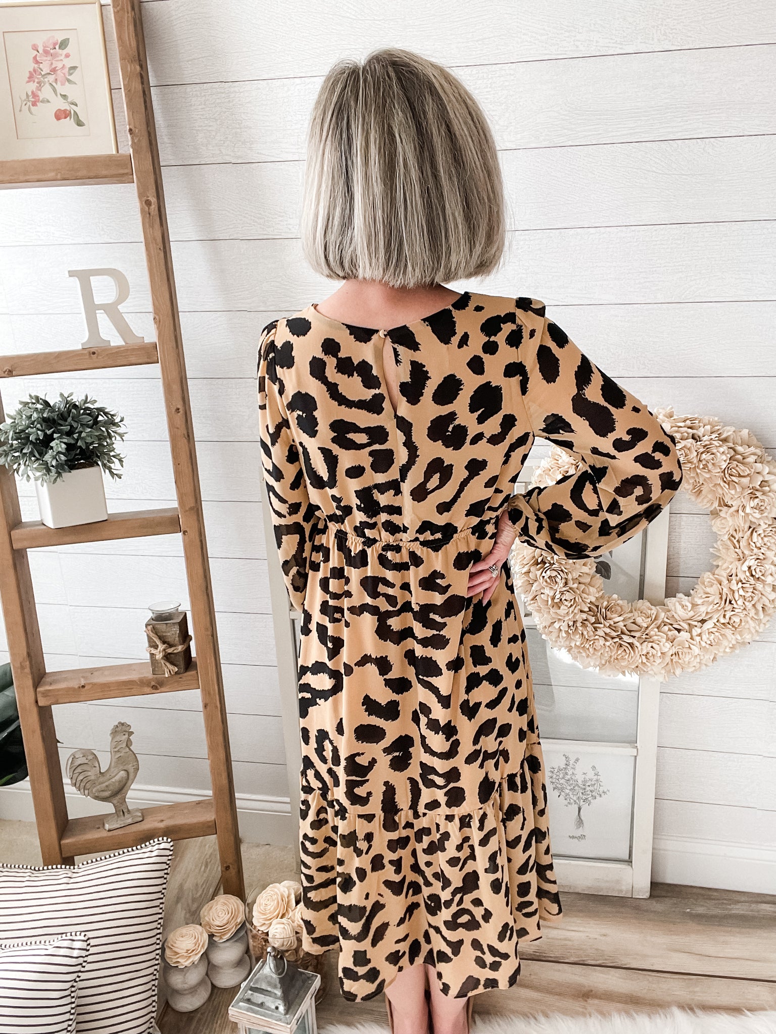 Leopard Print Long Sleeve Midi Dress Leopard Print Long Sleeve Midi Dress