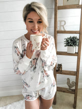 Load image into Gallery viewer, White Floral Round Neck Long Sleeve Loungewear Set
