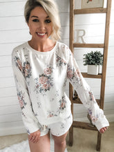 Load image into Gallery viewer, White Floral Round Neck Long Sleeve Loungewear Set
