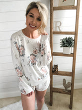 Load image into Gallery viewer, White Floral Round Neck Long Sleeve Loungewear Set
