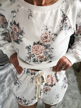 Load image into Gallery viewer, White Floral Round Neck Long Sleeve Loungewear Set
